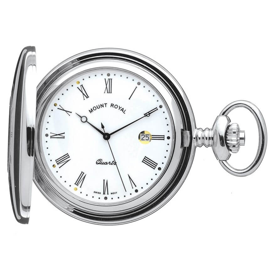 Chrome Plated Half Hunter Quartz Pocket Watch