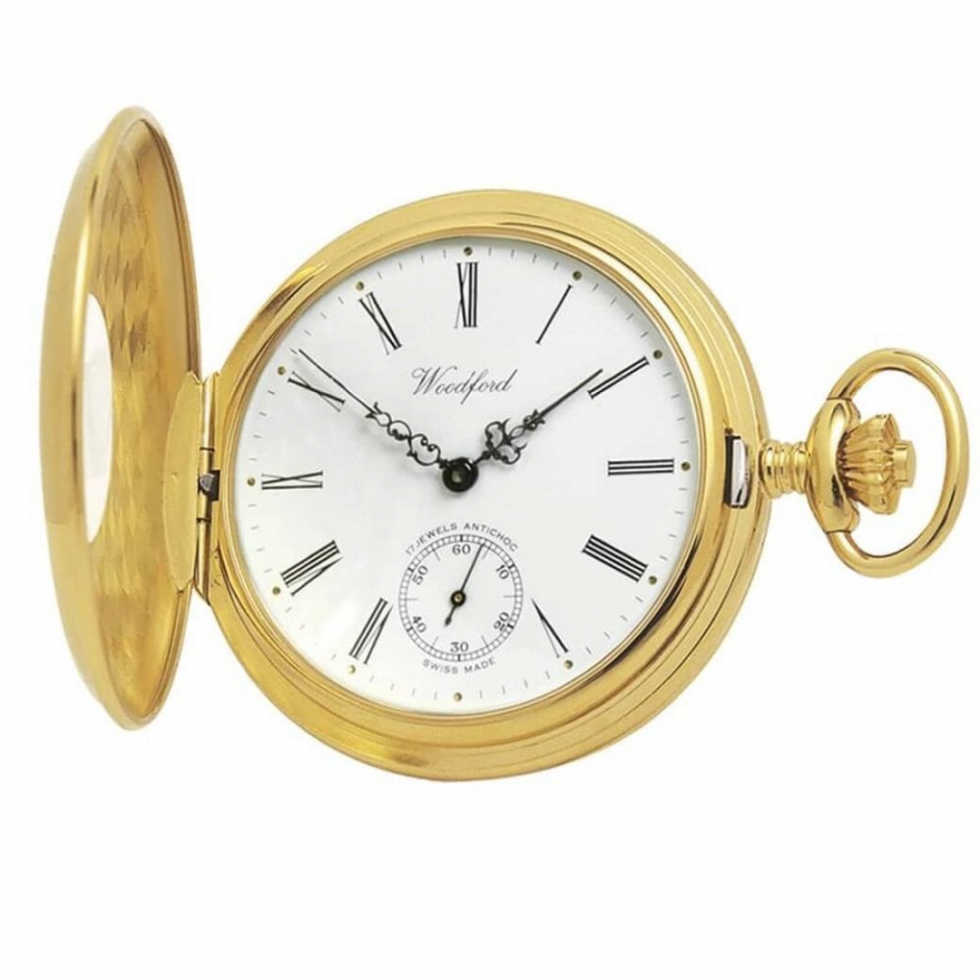 Gold Plated 17 Jewel Swiss Mechanical Half Hunter Pocket Watch