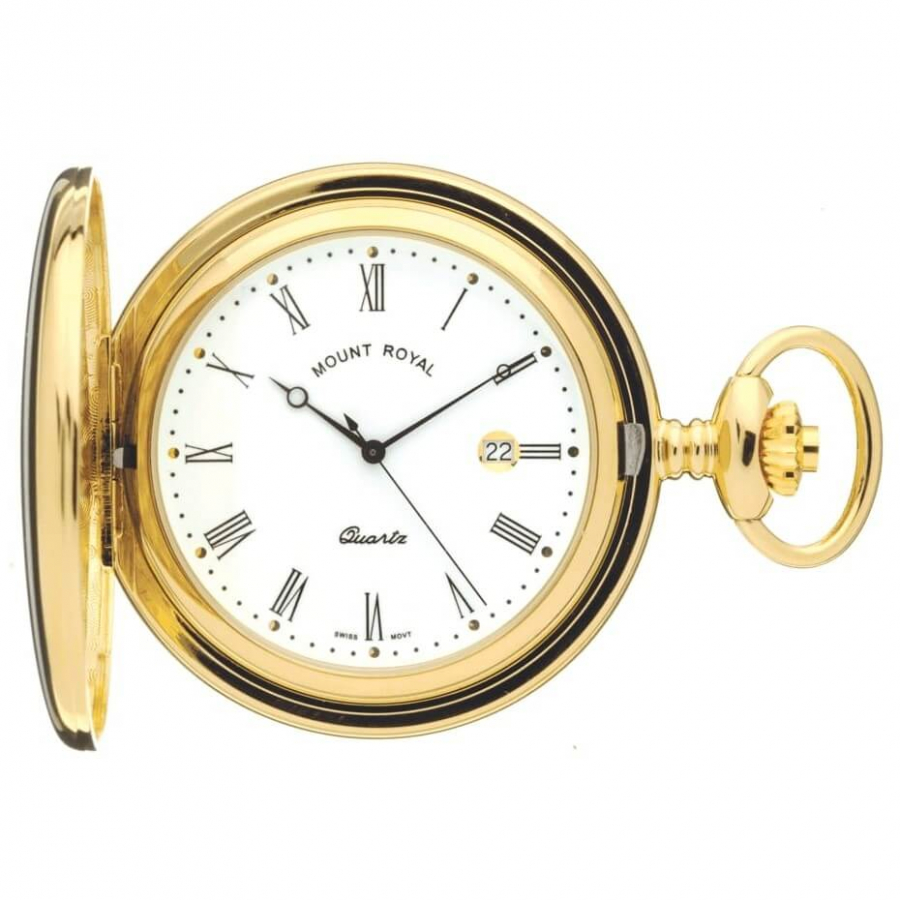 Polished Gold Plated Quartz Full Hunter Pocket Watch