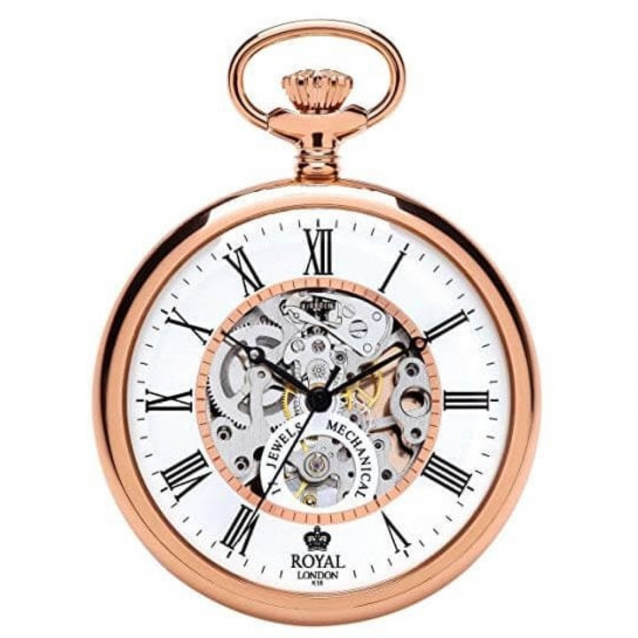 Open Face Skeleton Rose Gold Pocket Watch