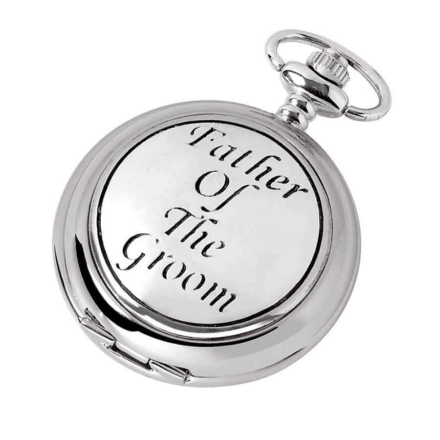 Father Of Groom Chrome/Pewter Mechanical Double Hunter Pocket Watch