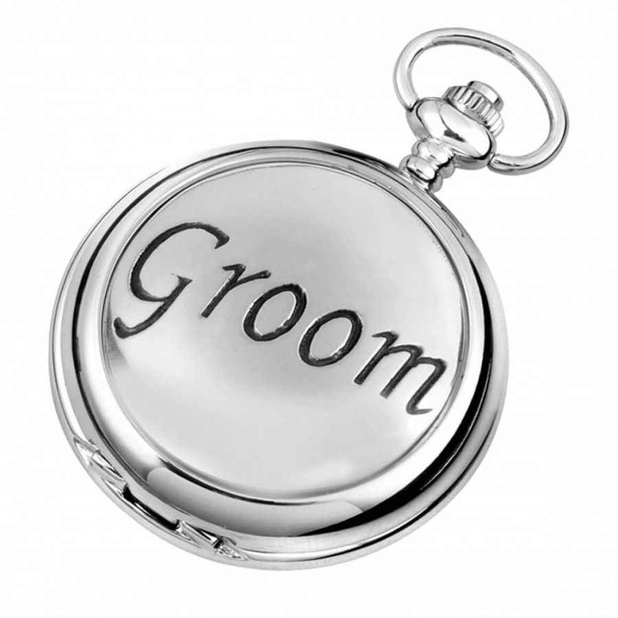 Groom Chrome/Pewter Mechanical Double Hunter Pocket Watch