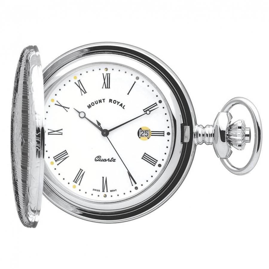 Chrome Plated Full Hunter Quartz Pocket Watch White Dial