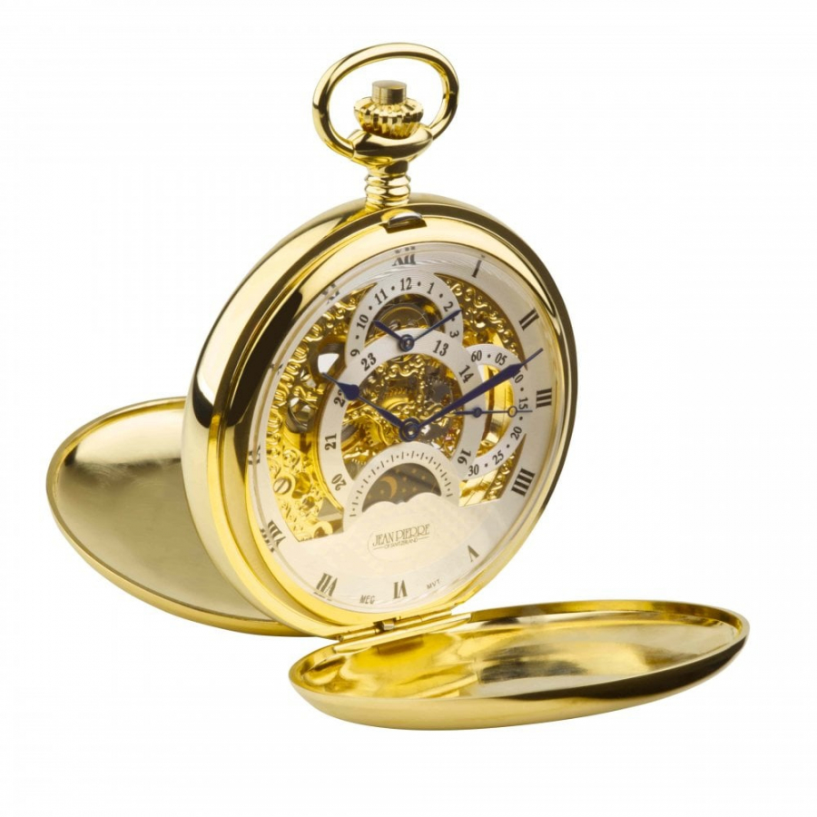 Gold Plated Double Hunter Dual Dial Moondial Pocket Watch