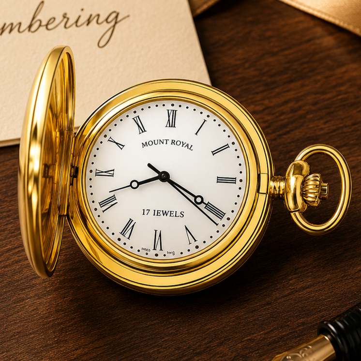 Gold Plated Full Hunter Mechanical Pocket Watch with Chain (45mm)