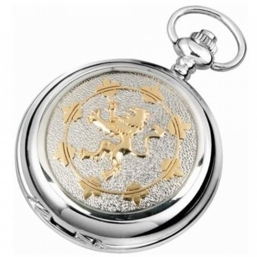 Two Tone Rampant Lion Quartz Full Hunter Pocket Watch