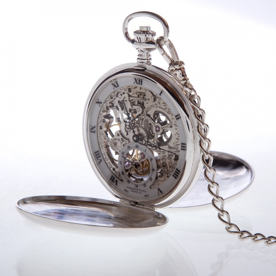 The Dalkeith - Sterling Silver Mechanical Double Hunter Pocket Watch And Chain