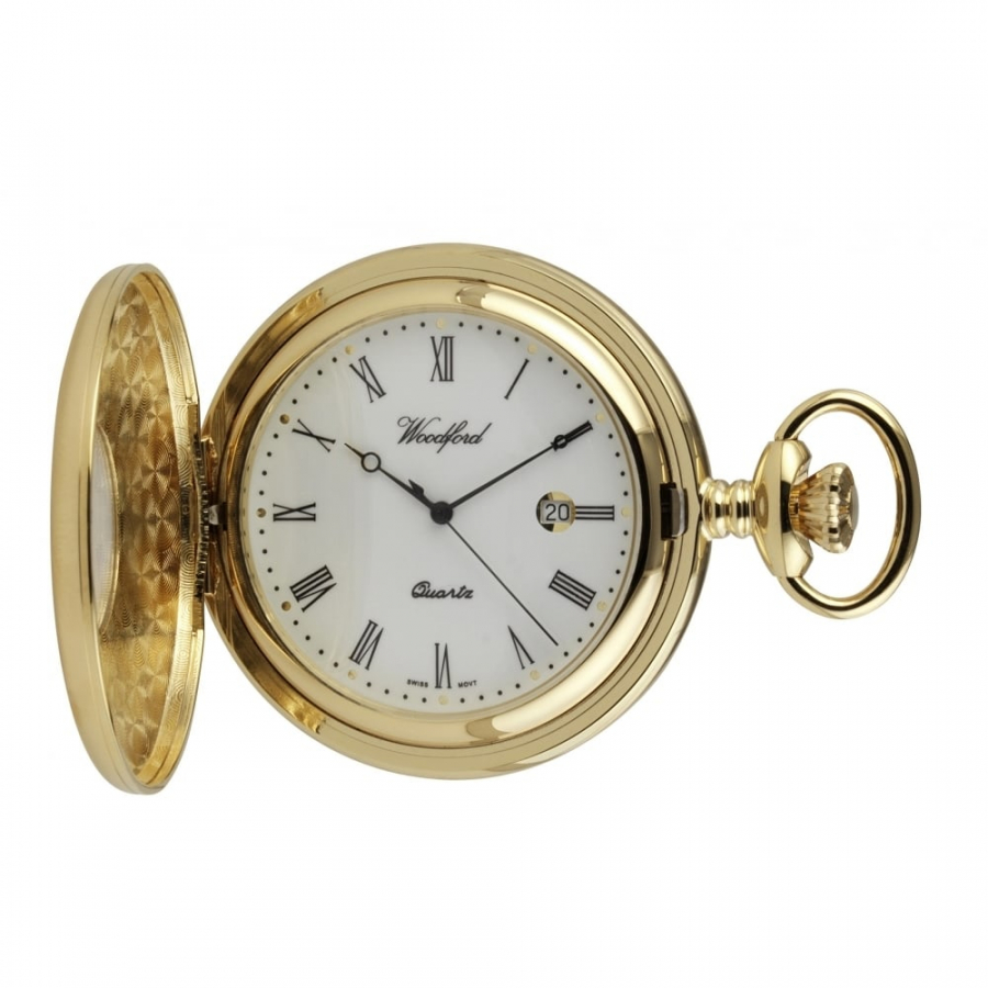 Gold Plated Swiss Quartz Half Hunter Pocket Watch