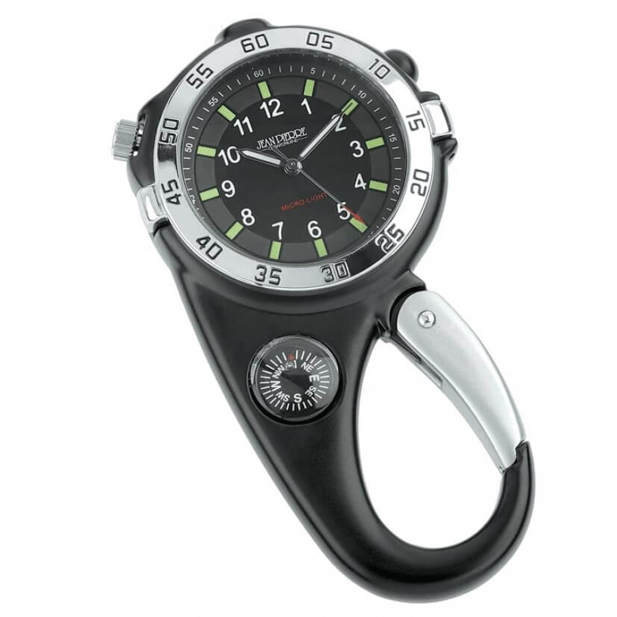 Carabiner Stainless Steel Black Compass Clip Watch