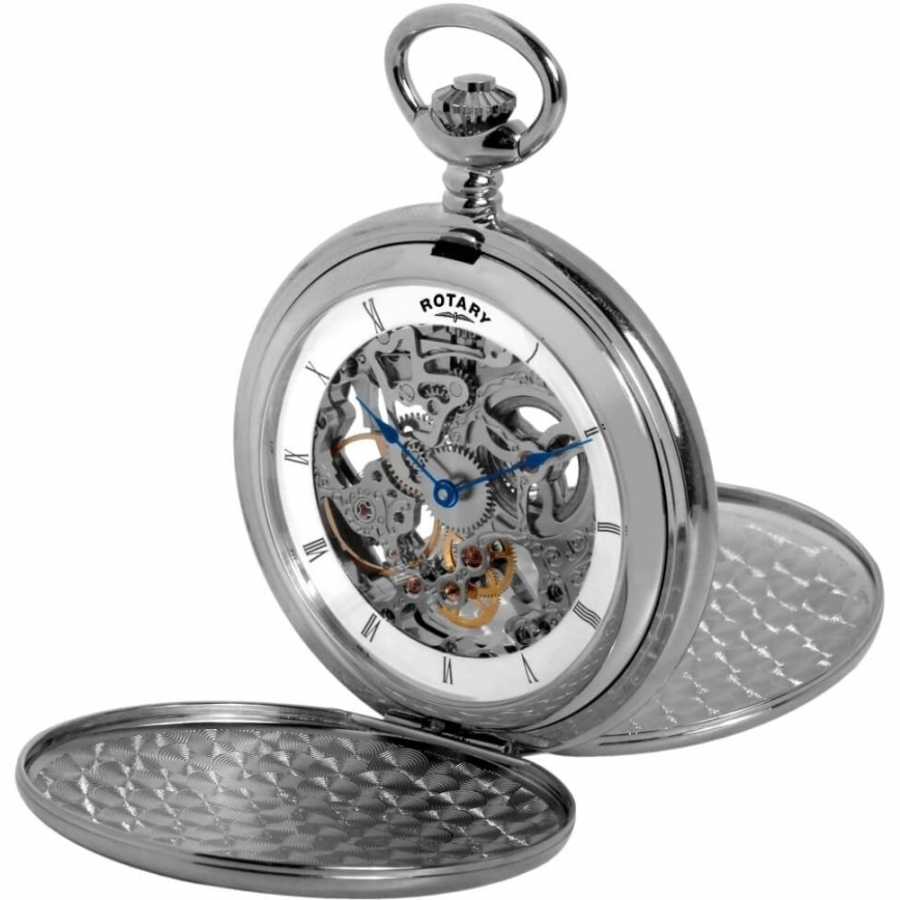 Chrome Double Hunter Mechanical Skeleton Pocket Watch MP00732 D Pocketwatch Uk
