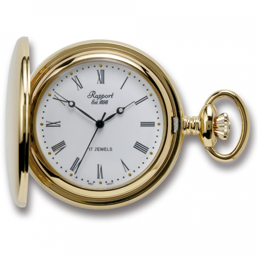 Gold Plated Polished Full Hunter 17 Jewel Mechanical Pocket Watch