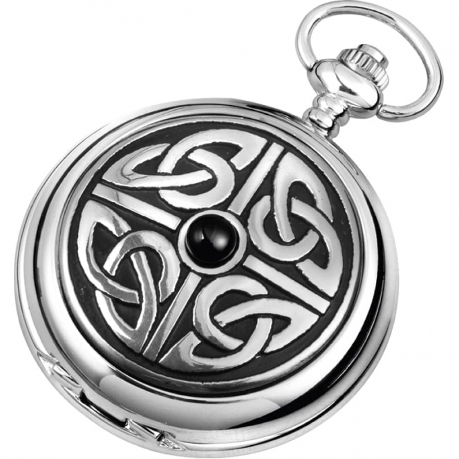 Chrome Double Hunter Celtic Mechanical Pocket Watch