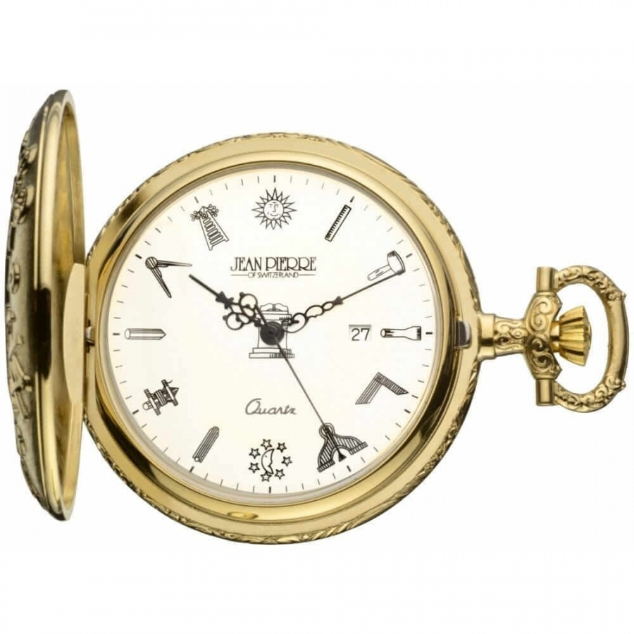 Gold Masonic Half Hunter Pocket Watch Quartz