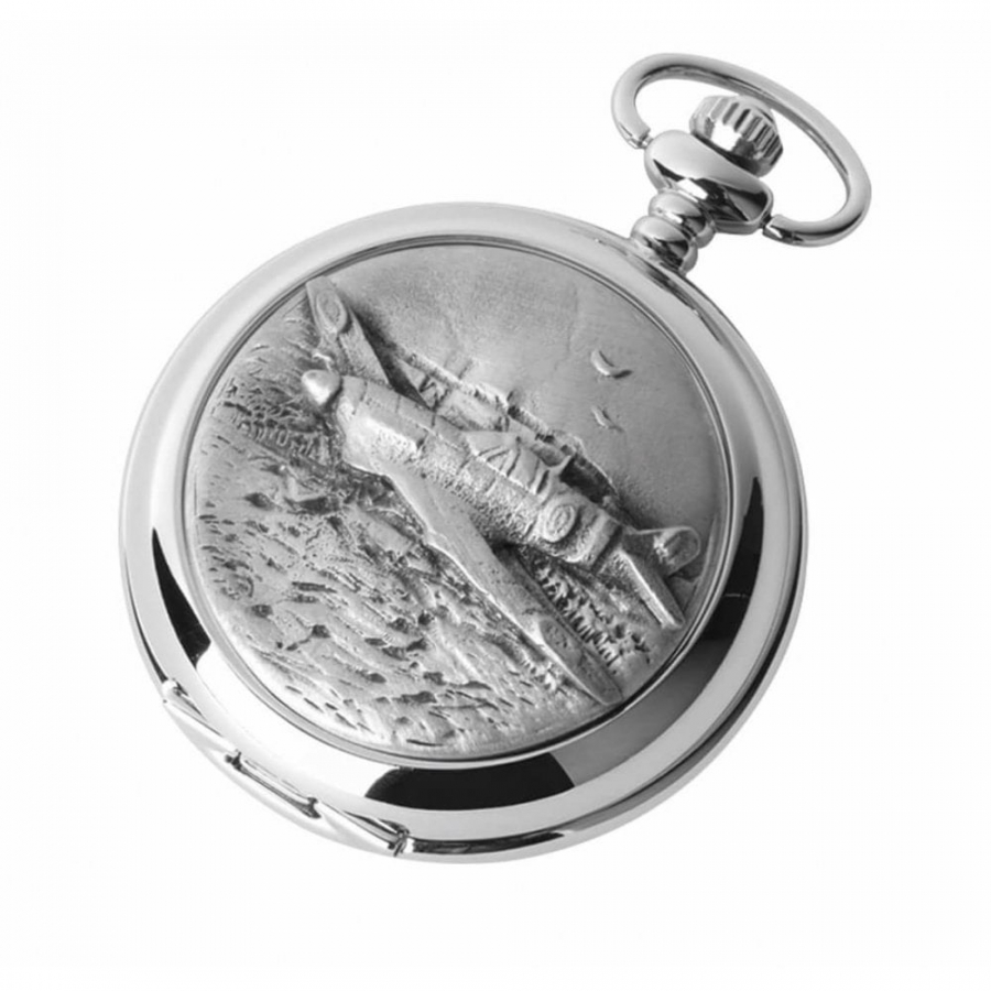 Spitfire Chrome/Pewter Mechanical Double Hunter Pocket Watch