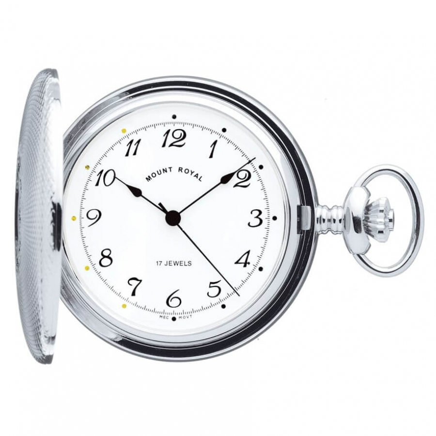 Chrome Plated Engine Turned Full Hunter Mechanical Pocket Watch