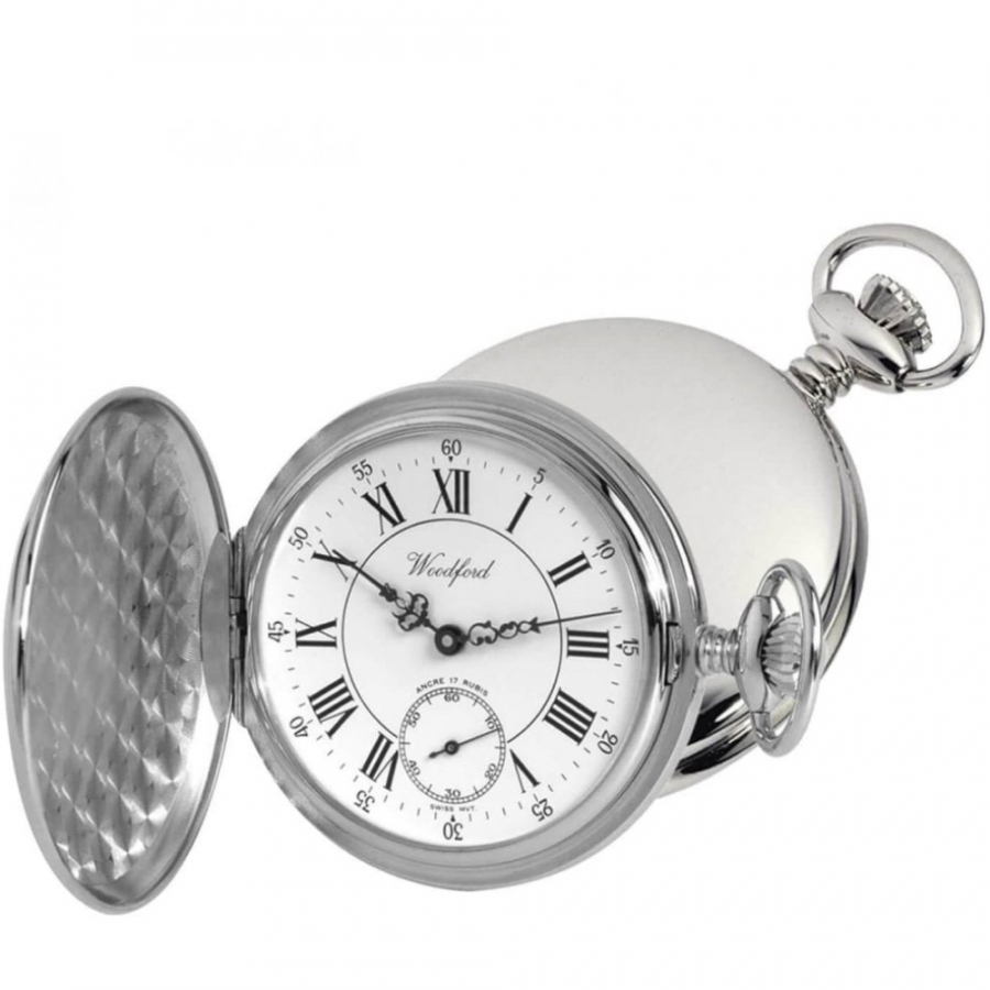 Chrome Plated 17 Jewel Swiss Mechanical Full Hunter Pocket Watch