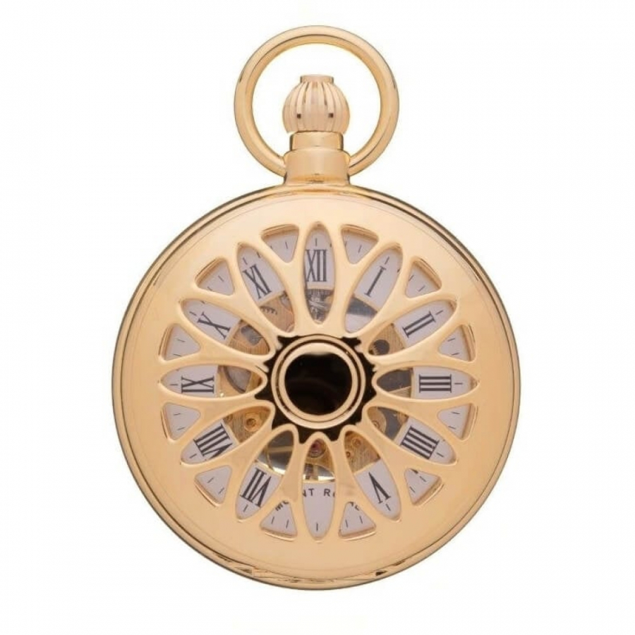 Polished Gold Plated Mechanical Full Hunter Pocket Watch