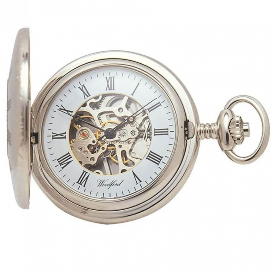 Chrome Plated Skeletal Mechanical Half Hunter Pocket Watch