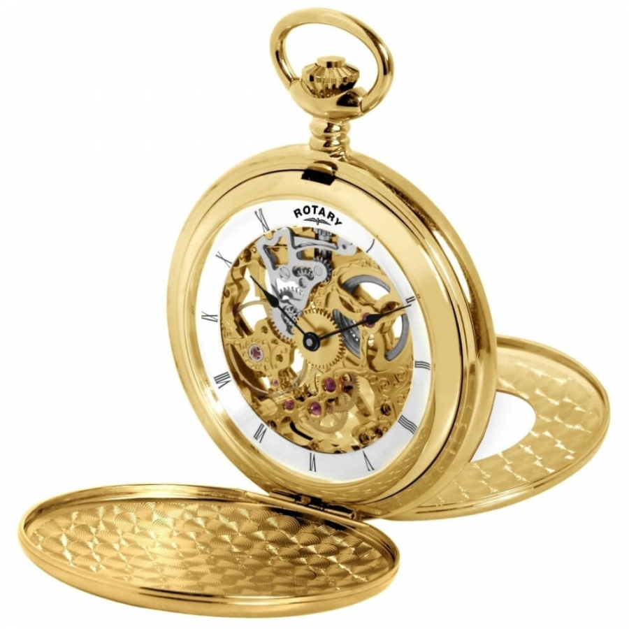 Gold Plated Mechanical Double Hunter Open Back Pocket Watch