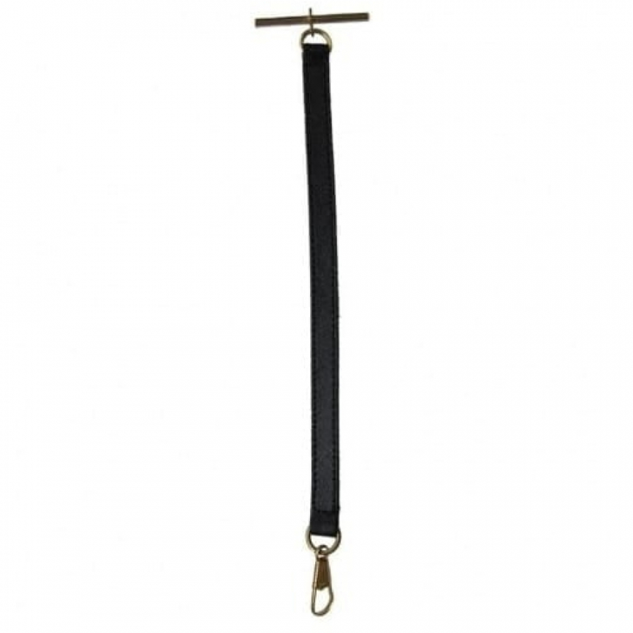 Black Leather Pocket Watch Strap - Gold Plated