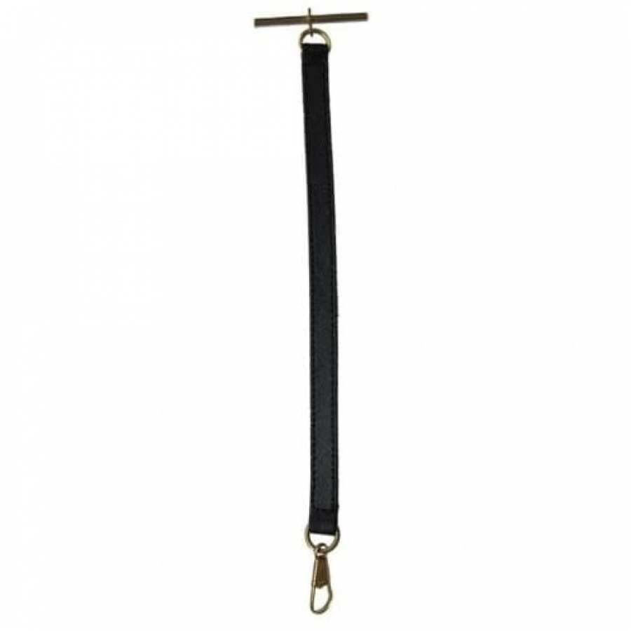 Black Leather Pocket Watch Strap - Gold Plated