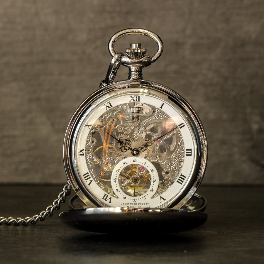 The Kensington - Chrome Mechanical Double Hunter Pocket Watch