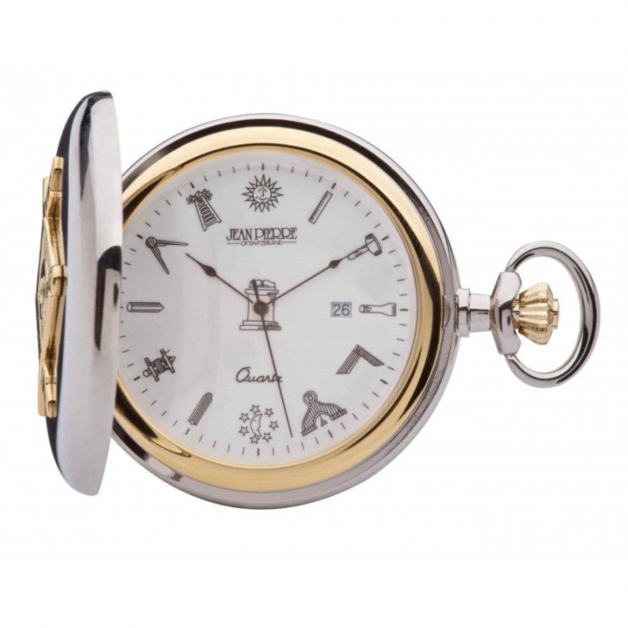 Masonic Compass Two Tone Full Hunter Quartz Pocket Watch