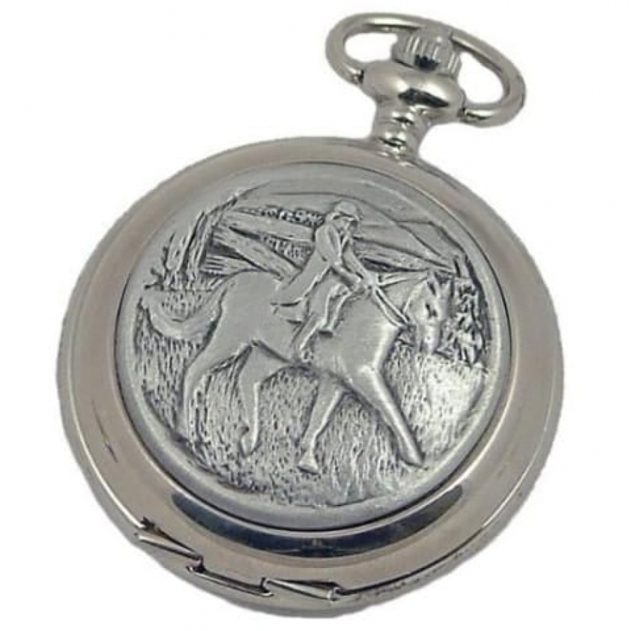 Horse Rider Chrome/Pewter Quartz Full Hunter Pocket Watch