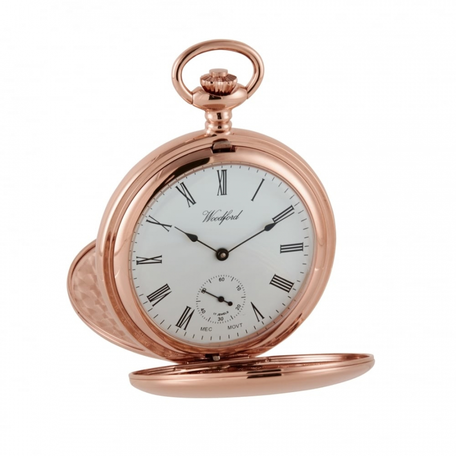 Mechanical Twin Lidded Hunter Rose Gold Plated Pocket Watch