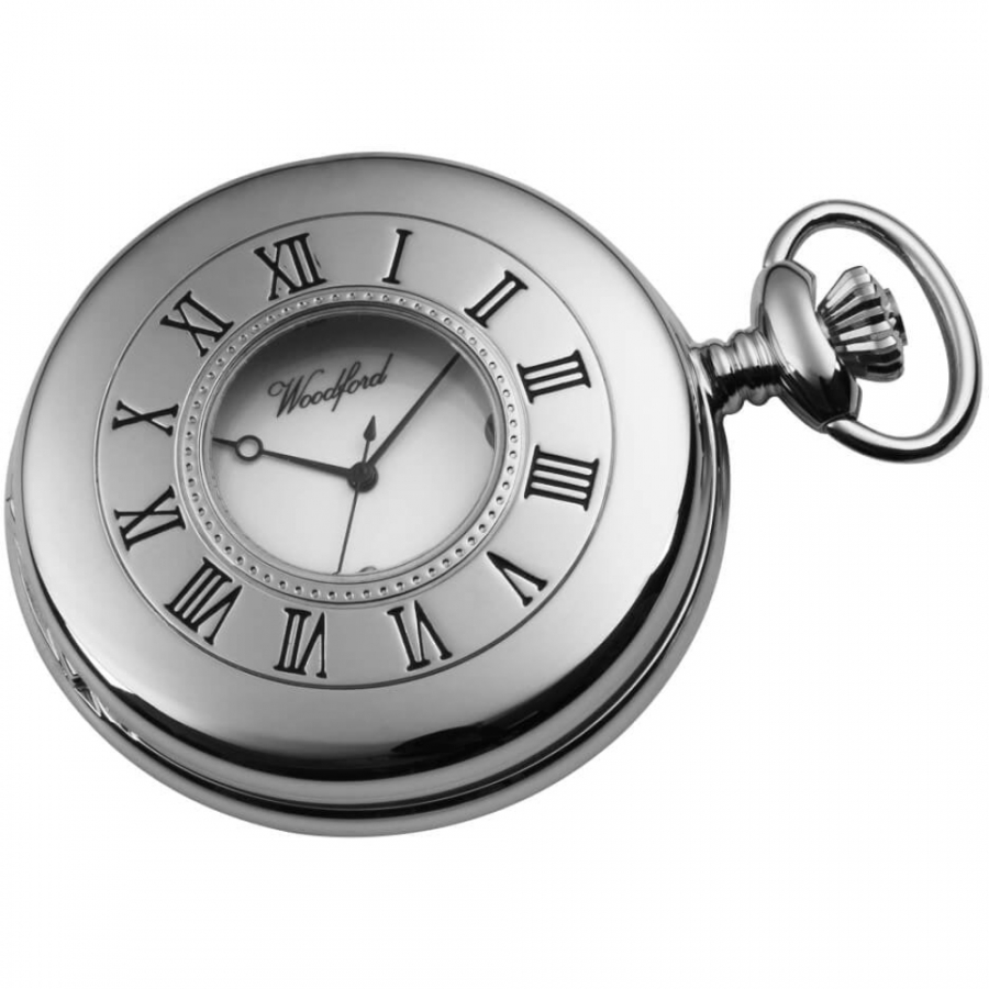 Chrome Plated Swiss Quartz Half Hunter Pocket Watch