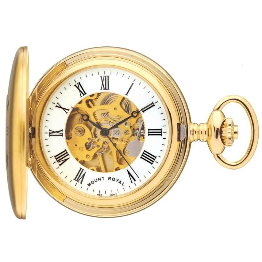 Matt Finish Gold Plated Mechanical Half Hunter Pocket Watch