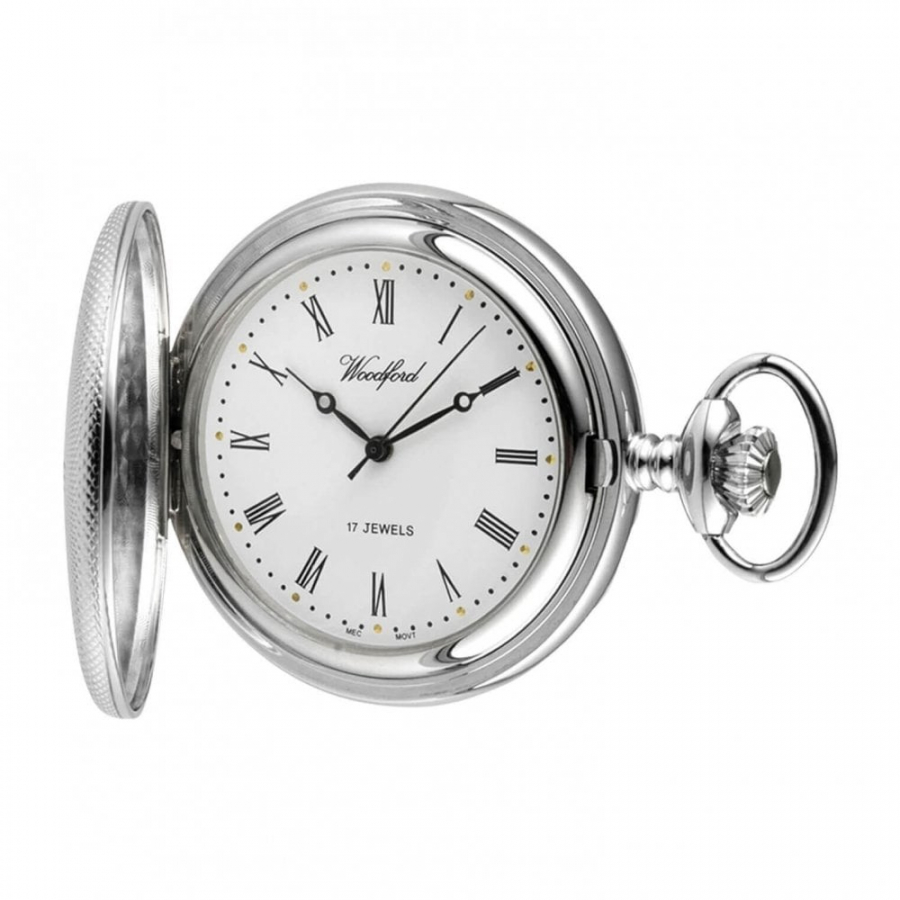 Chrome Plated 17 Jewel Mechanical Half Hunter Pocket Watch