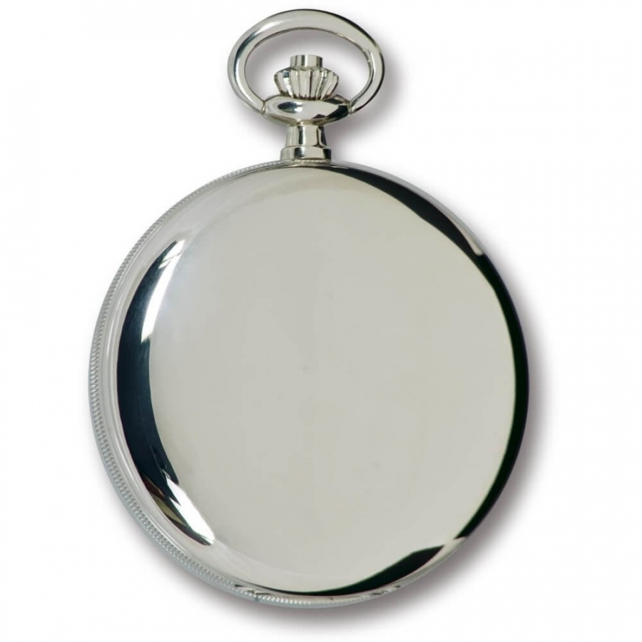 Silver Tone Polished Full Hunter Quartz Pocket Watch