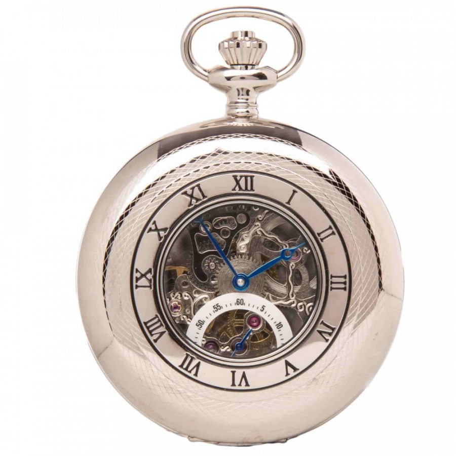 The Bridewell - Chrome Plated Mechanical Double Half Hunter Pocket Watch