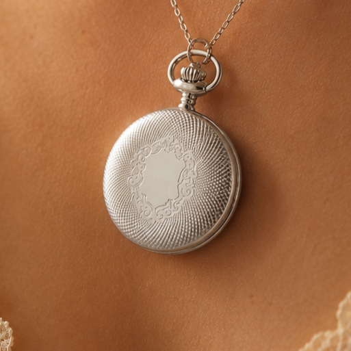 Chrome Quartz Pendant Necklace Engraved Shield Pattern