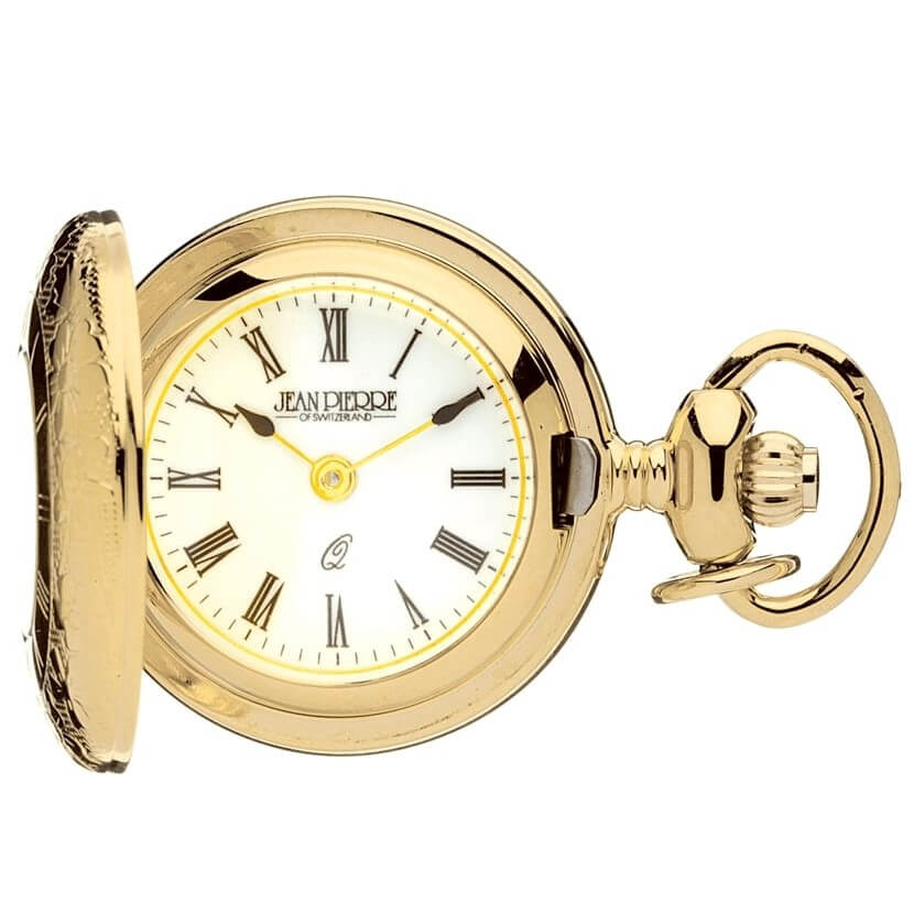 Gold Plated Half Hunter Quartz Pendant Watch With Roman Numerals