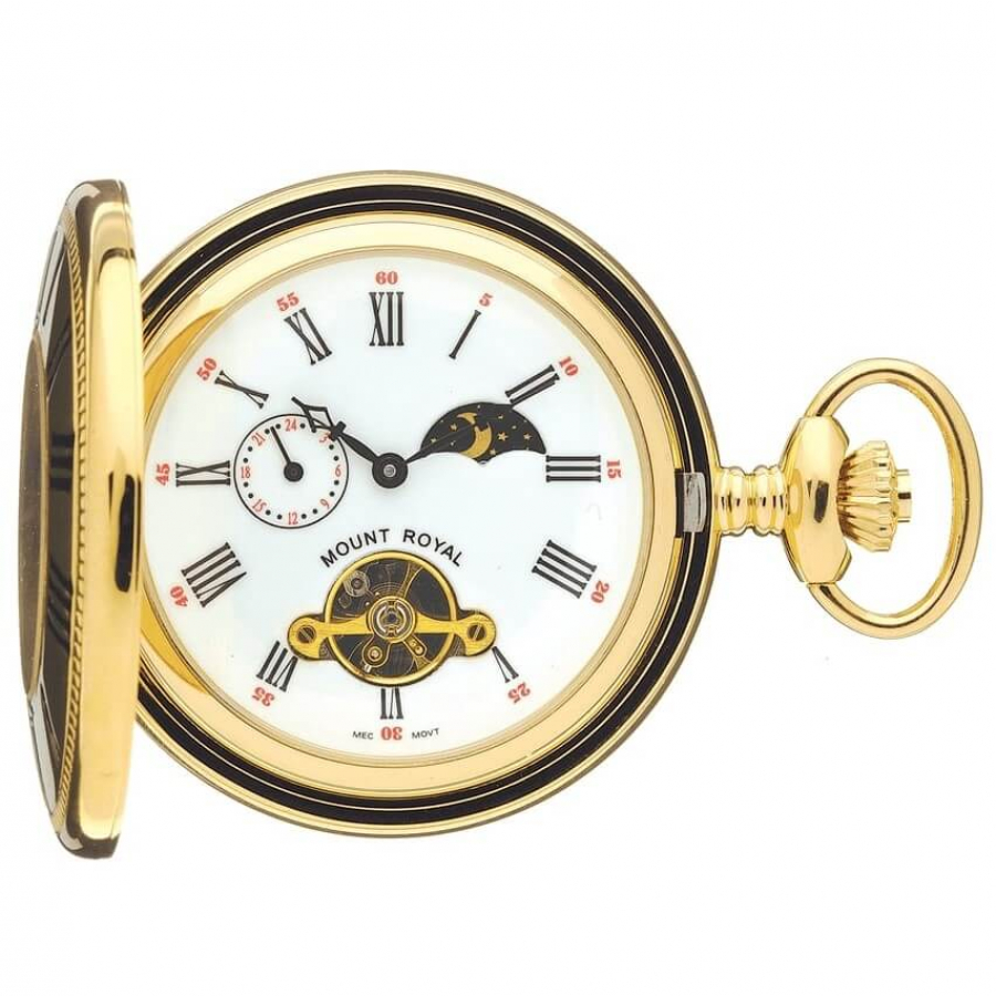 Gold Plated Mechanical Half Hunter Pocket Watch