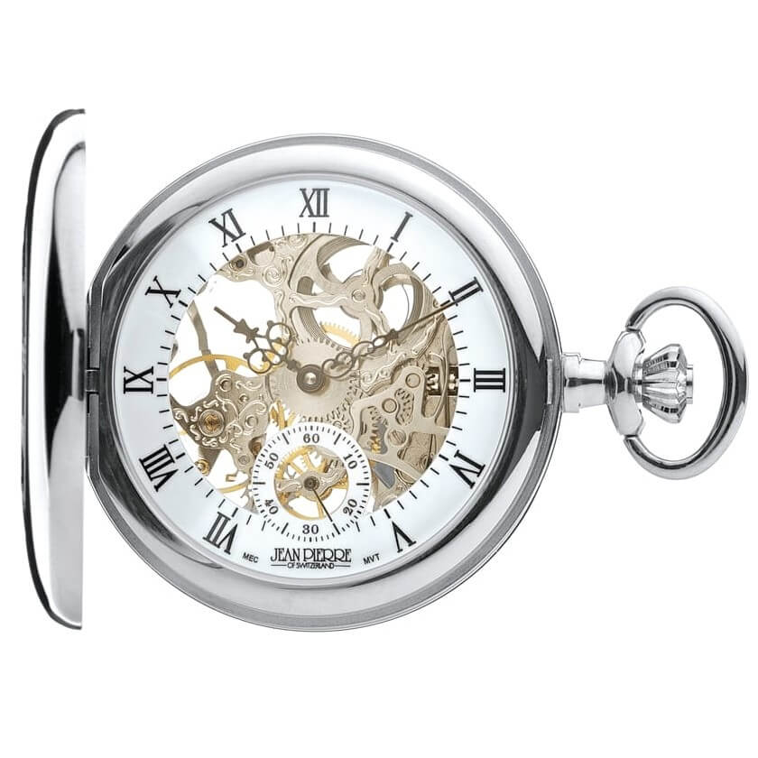 Chrome Plated Half Hunter Mechanical Pocket Watch With Open Back