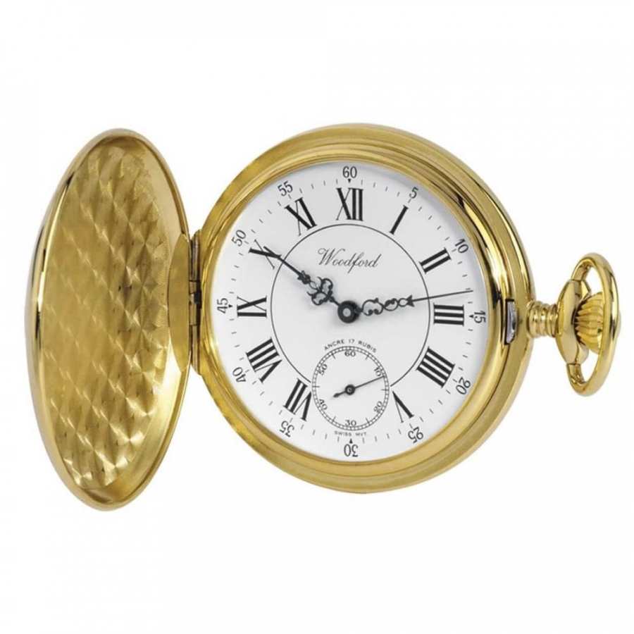 Gold Plated 17 Jewel Swiss Mechanical Full Hunter Pocket Watch Large Dial