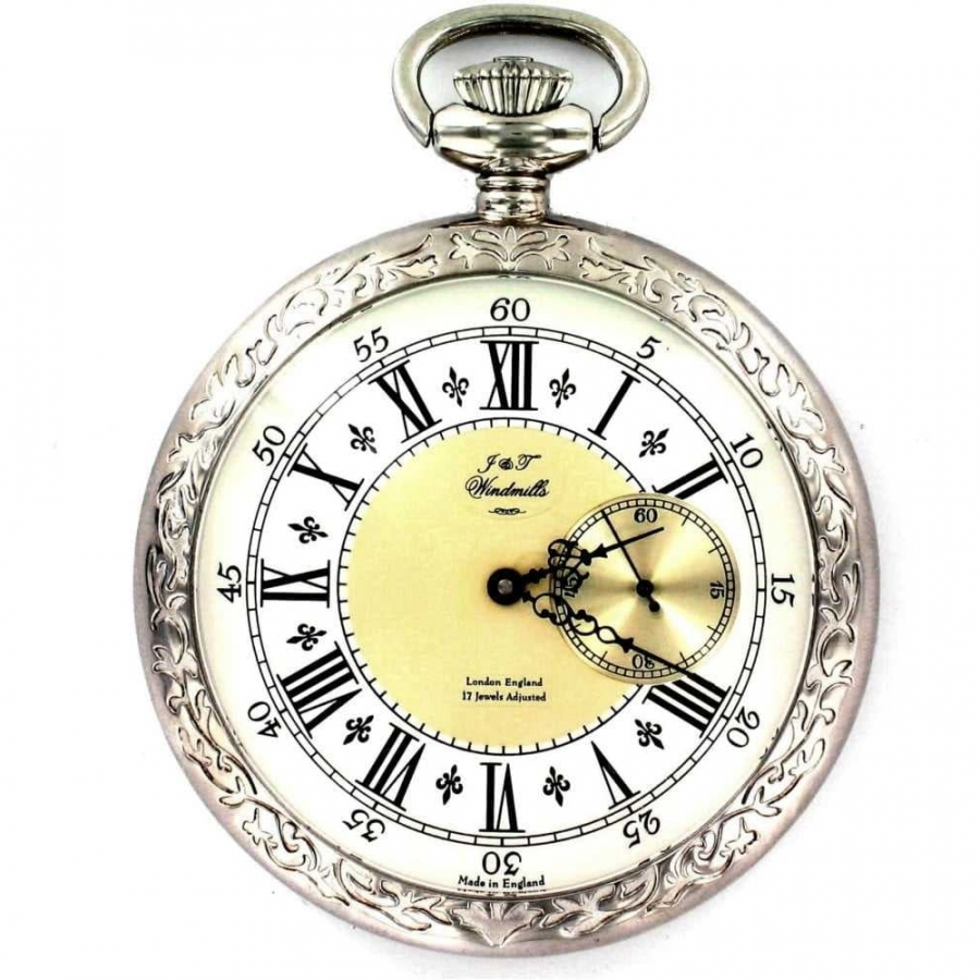 Gents Open Face Patterned Mechanical Pocket Watch