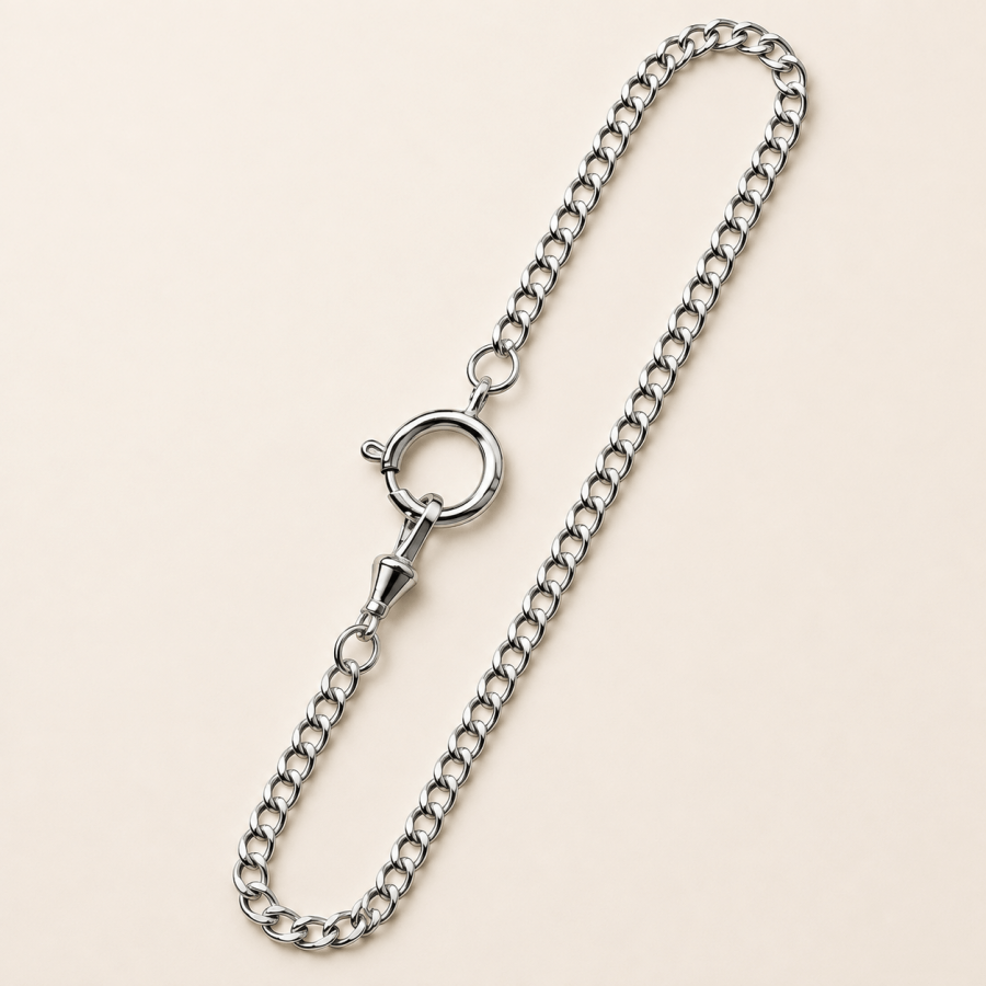 Chrome Plated 12 Inch Bolt Ring Pocket Watch Chain