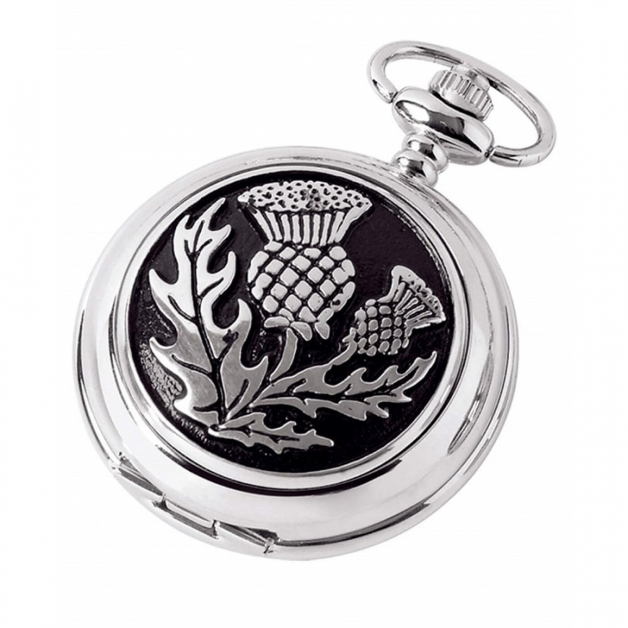 Thistle Chrome/Pewter/Black Quartz Full Hunter Pocket Watch