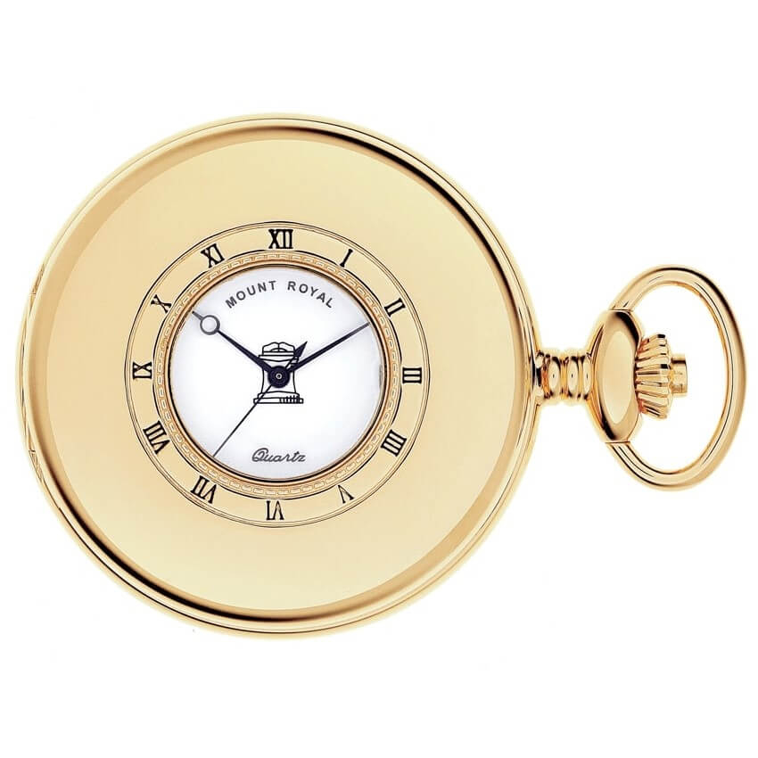 Masonic Gold Plated Half Hunter Quartz Pocket Watch