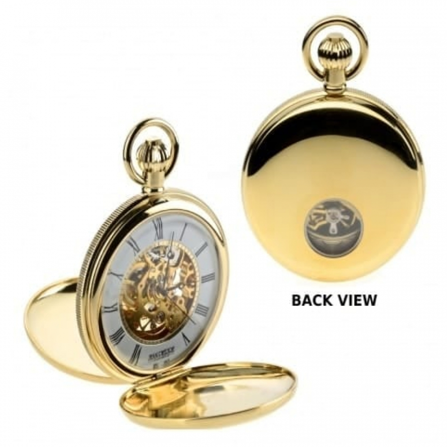 Gold Plated Double Hunter Mechanical Pocket Watch With Heartbeat Window