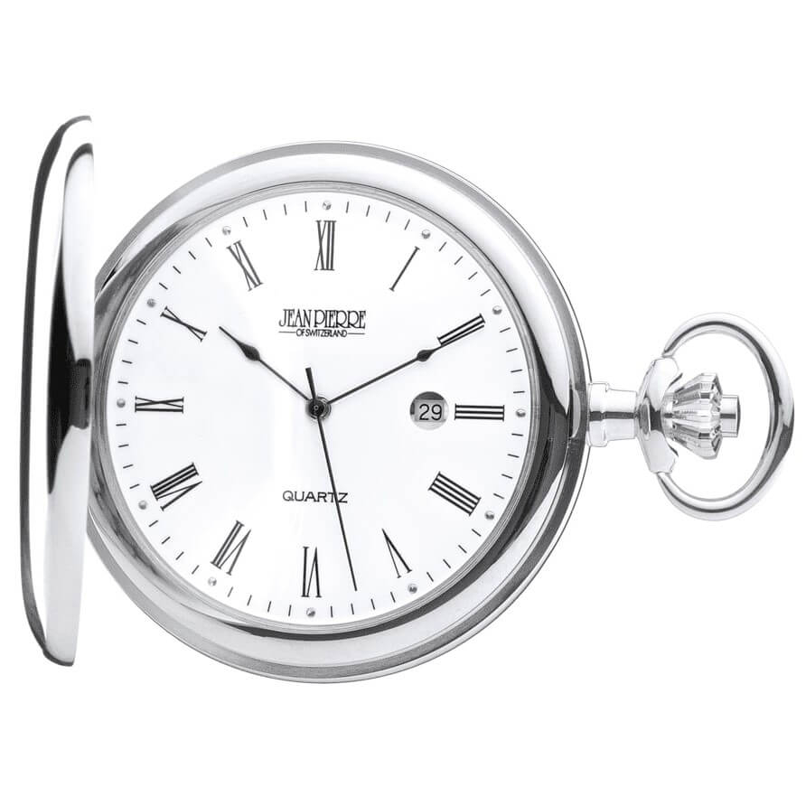 Full Hunter Chrome Plated Quartz Pocket Watch