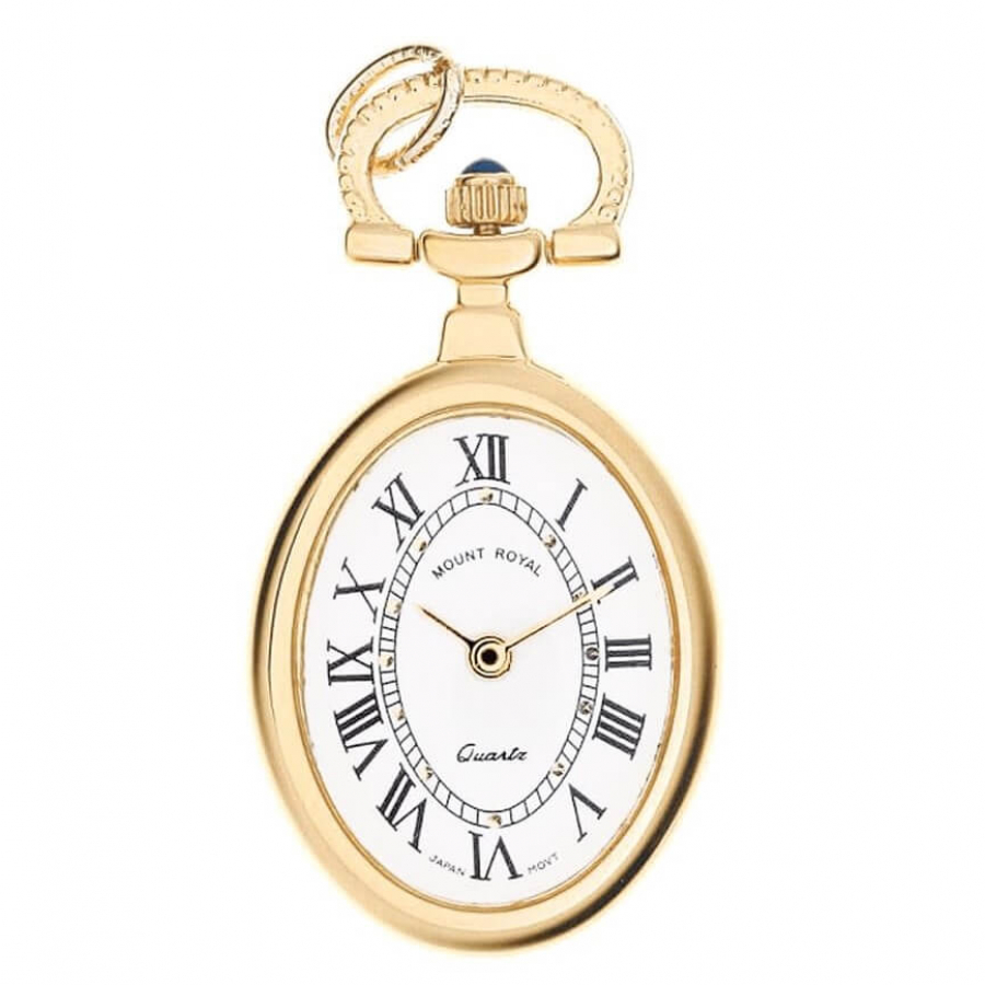 Gold Plated Open Face Quartz Oval Pendant Necklace Watch