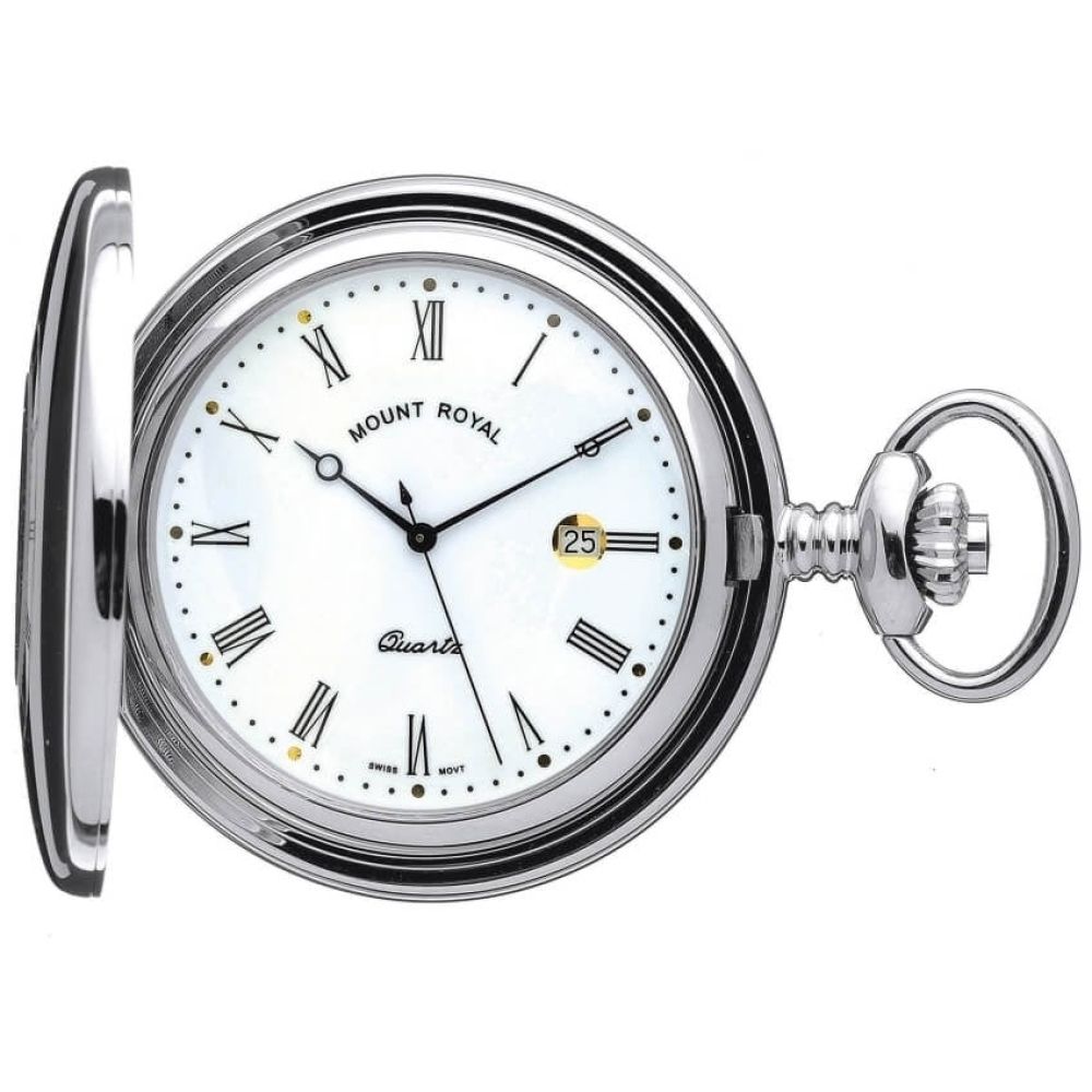 Mount Royal Half Hunter Quartz Chrome Plated Pocket Watch B9Q