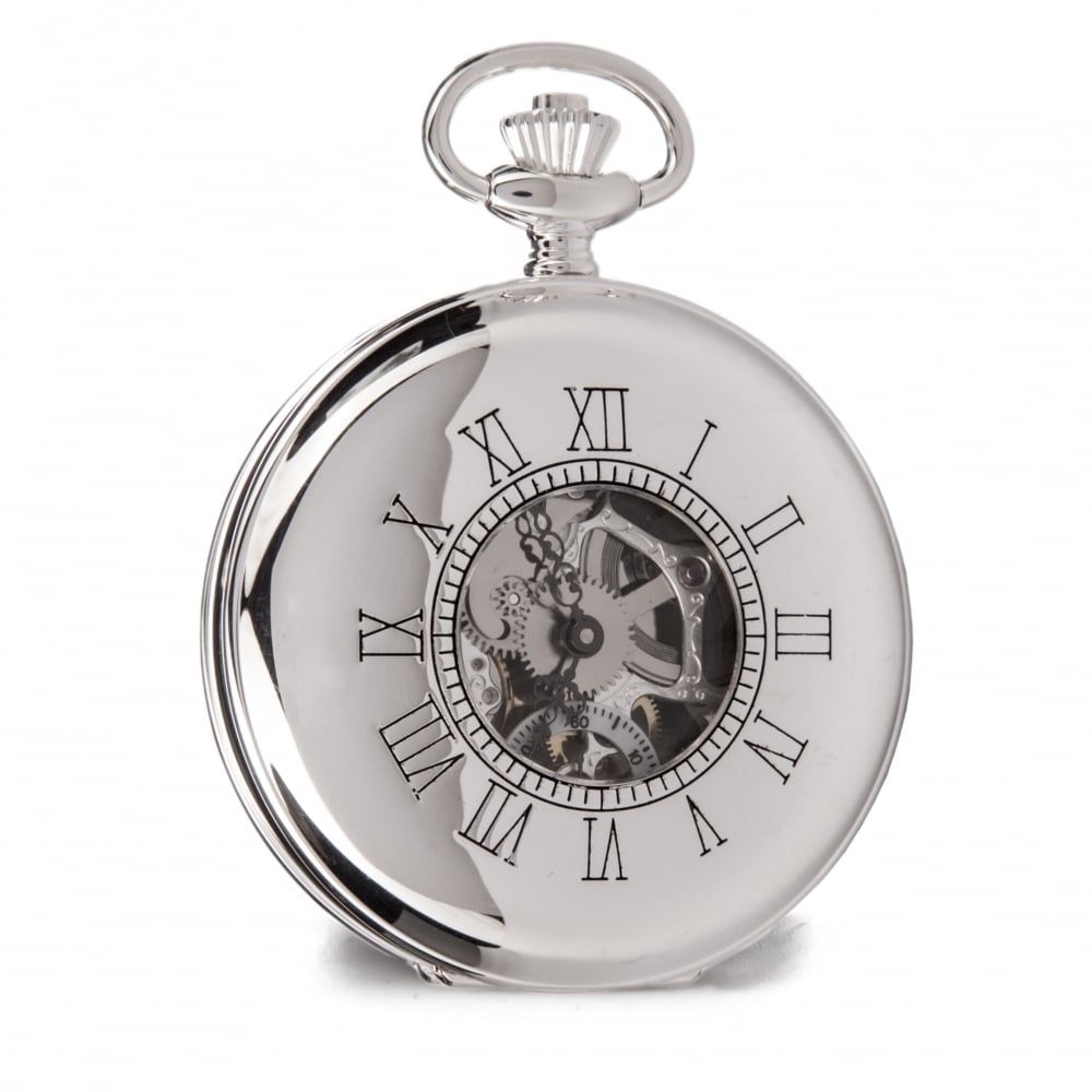 The Hampton Sterling Silver Double Half Hunter Skeleton Pocket Watch