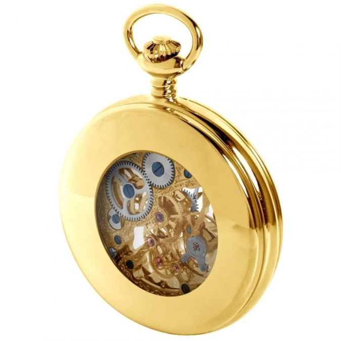 Gold Plated Mechanical Double Hunter Open Back Pocket Watch MP00733/B