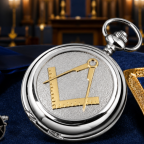 Masonic Chrome Plated Full Hunter Quartz Pocket Watch with Chain